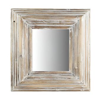 Compact Square Wall Mirror with Wood Frame for Bathroom and Vanity Wall Styling