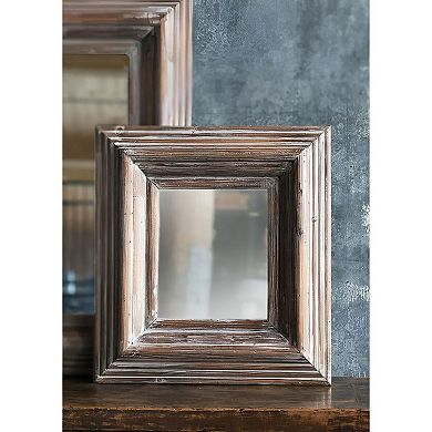 Compact Square Wall Mirror with Wood Frame for Bathroom and Vanity Wall Styling