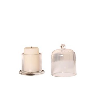 Glass Candle Holder with Matching Glass Cover Tabletop Candle Stand for Coffee Table Bedroom Decor