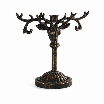 Deer Antler Taper Candle Holder Bronze Gold Finish Tabletop Mantel Decor Stand