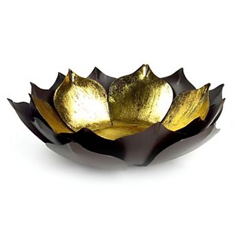 Lotus Flower Metal Candle Bowl with Gold Leaf Interior for Tealight Pillar Candle Tabletop Decor