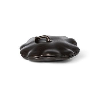 Bronze Lidded Ceramic Pumpkin Bowl Storage and Serving Container for Snacks and Candies