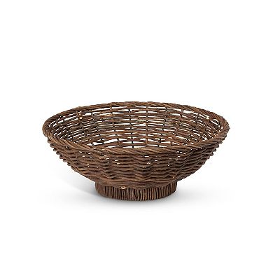 Set of 2 Rattan Style Decorative Bowls Dark Brown Wide Shape for Shelf and Console Styling