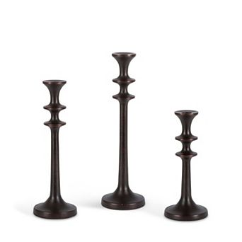 Set of 3 Cast Aluminum Candlesticks for Modern Farmhouse and Industrial Tabletop Decor