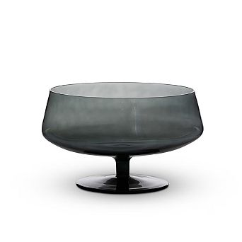Florian Smoke Glass Stemmed Low Bowl Smoke Grey Finish for Tabletop and Centerpiece Display