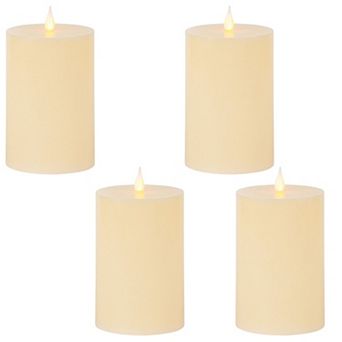 LED Flameless Wax Pillar Candle Set 4 Pack for Shelves and Table Display