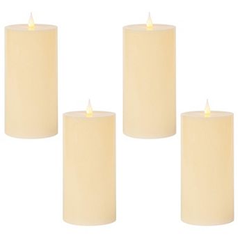 Set of 4 Flameless Wax Pillar Candles LED Mantel Decor