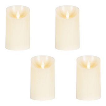 Set of 4 Flameless Wax Pillar Candles Fire Glow Tip LED Decor