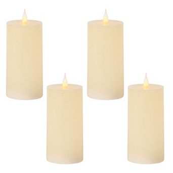 Flameless Wax Flat Top Pillar Candle Set of 4 for Mantel Table Display