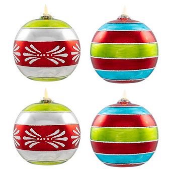 Lit Retro Reflector Ball Set of 4 Glass Holiday Tabletop Lights for Christmas Décor