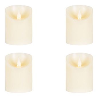 Set of 4 Flameless Wax Pillar Candles Fire Glow Tip LED Home Decor