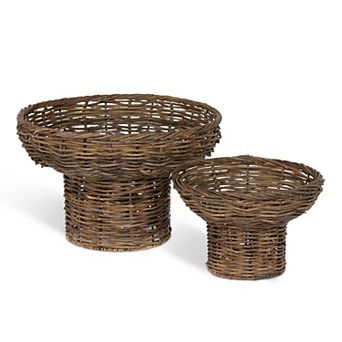 Island Palm Rattan Pedestal Stands Set of 2 for Candles Plants and Vases