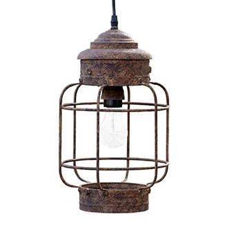 Industrial Lantern Pendant Light Fixture with Rust Finish for Kitchen and Dining
