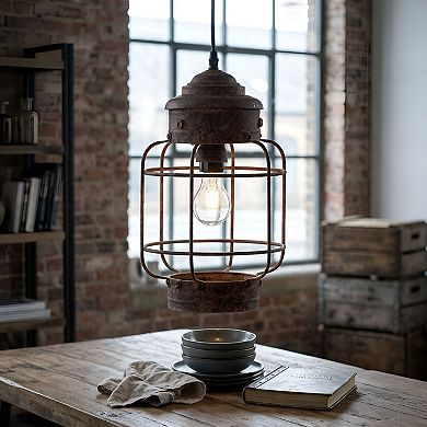 Industrial Lantern Pendant Light Fixture with Rust Finish for Kitchen and Dining