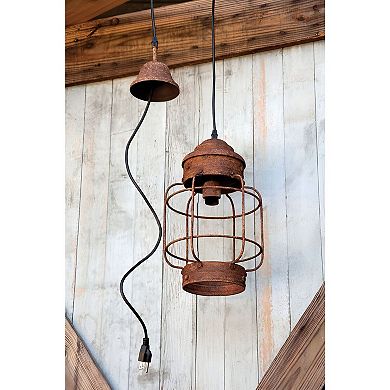 Industrial Lantern Pendant Light Fixture with Rust Finish for Kitchen and Dining