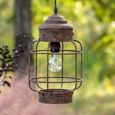 Industrial Lantern Pendant Light Fixture with Rust Finish for Kitchen and Dining