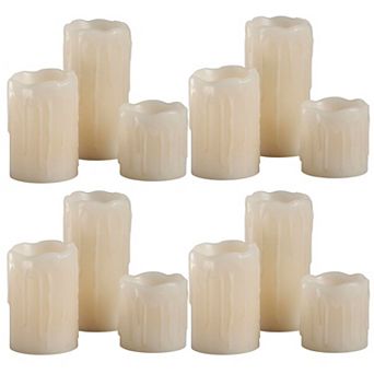 Flameless Votive Candles Set of 12 with Wax Drip Design for Mantels and Weddings
