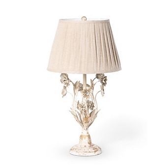 Decorative Floral Metal Table Lamp with Pleated Shade for Living Room and Bedroom Styling