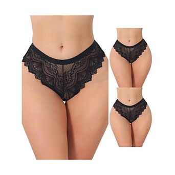 3 Packs Women's Lace Thong Bow Low Rise Cute Soft Bikini Underwear