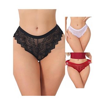3 Packs Women's Lace Thong Bow Low Rise Cute Soft Bikini Underwear