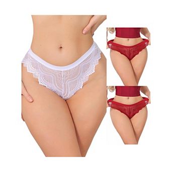 3 Packs Women's Lace Thong Bow Low Rise Cute Soft Bikini Underwear