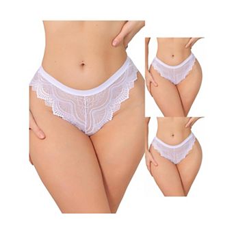 3 Packs Women's Lace Thong Bow Low Rise Cute Soft Bikini Underwear