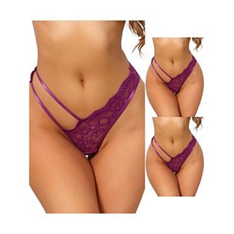 3 Packs Women's Floral Lace Low Waisted Briefs Side Hollow Out Mesh String Thongs Underwear