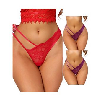 3 Packs Women's Floral Lace Low Waisted Briefs Side Hollow Out Mesh String Thongs Underwear