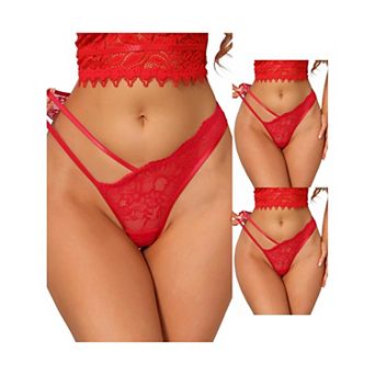 3 Packs Women's Floral Lace Low Waisted Briefs Side Hollow Out Mesh String Thongs Underwear