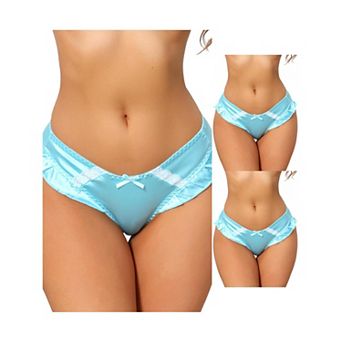 3 Packs Women's Frill Trim Panties Low Rise Cute Ruffle Underwear Satin Silky Smooth Briefs