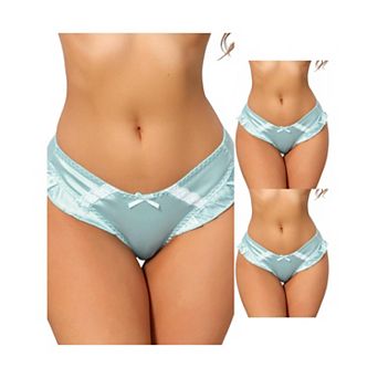 3 Packs Women's Frill Trim Panties Low Rise Cute Ruffle Underwear Satin Silky Smooth Briefs