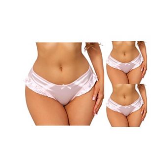 3 Packs Women's Frill Trim Panties Low Rise Cute Ruffle Underwear Satin Silky Smooth Briefs