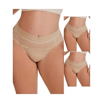 3 Packs Women's Lace High Cut Briefs Full Coverage High Waisted Lace Underpants