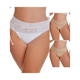 3 Packs Women's Lace High Cut Briefs Full Coverage High Waisted Lace Underpants