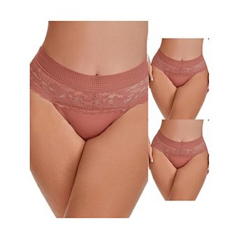 3 Packs Women's Lace High Cut Briefs Full Coverage High Waisted Lace Underpants