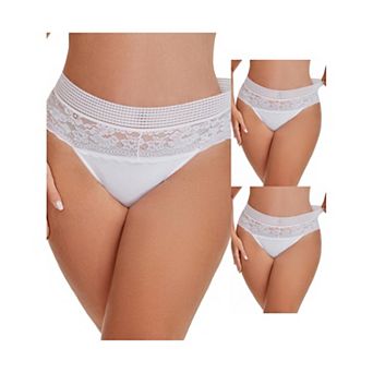 3 Packs Women's Lace High Cut Briefs Full Coverage High Waisted Lace Underpants