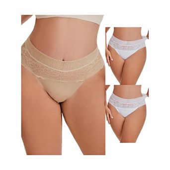 3 Packs Women's Lace High Cut Briefs Full Coverage High Waisted Lace Underpants