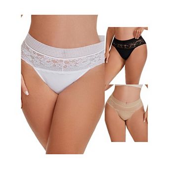 3 Packs Women's Lace High Cut Briefs Full Coverage High Waisted Lace Underpants