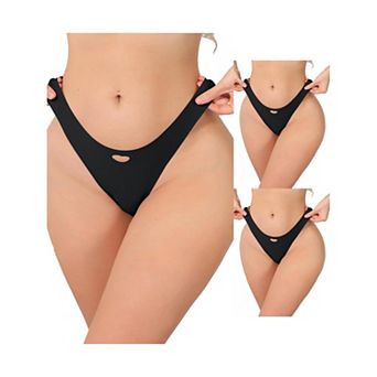 3 Packs Women's Seamless Underwear No Show Ice Silk Low Rise Bikini Cute Heart Cutout Briefs