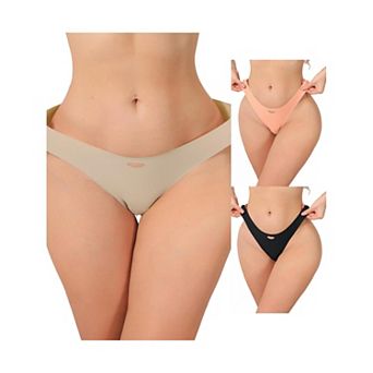 3 Packs Women's Seamless Underwear No Show Ice Silk Low Rise Bikini Cute Heart Cutout Briefs