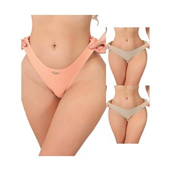 3 Packs Women's Seamless Underwear No Show Ice Silk Low Rise Bikini Cute Heart Cutout Briefs