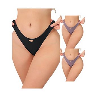 3 Packs Women's Seamless Underwear No Show Ice Silk Low Rise Bikini Cute Heart Cutout Briefs