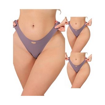 3 Packs Women's Seamless Underwear No Show Ice Silk Low Rise Bikini Cute Heart Cutout Briefs