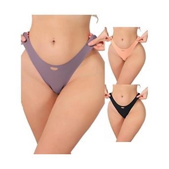 3 Packs Women's Seamless Underwear No Show Ice Silk Low Rise Bikini Cute Heart Cutout Briefs
