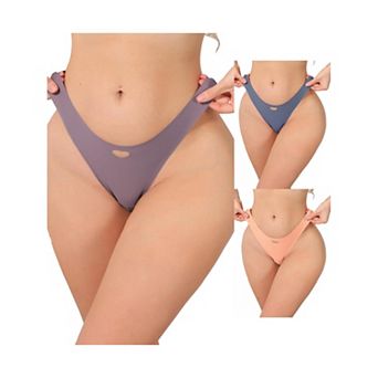 3 Packs Women's Seamless Underwear No Show Ice Silk Low Rise Bikini Cute Heart Cutout Briefs