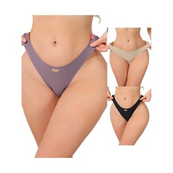 3 Packs Women's Seamless Underwear No Show Ice Silk Low Rise Bikini Cute Heart Cutout Briefs