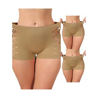 3 Packs Women's Mid Rise Boyshorts Hollow Stretchy Hip Lifter Slip Shorts Under Dresses Underwear