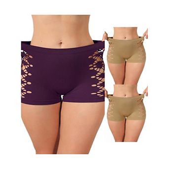 3 Packs Women's Mid Rise Boyshorts Hollow Stretchy Hip Lifter Slip Shorts Under Dresses Underwear
