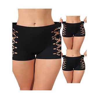 3 Packs Women's Mid Rise Boyshorts Hollow Stretchy Hip Lifter Slip Shorts Under Dresses Underwear