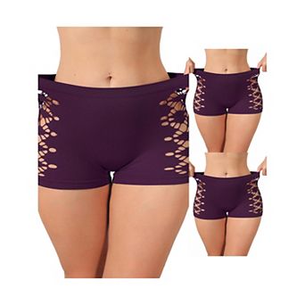 3 Packs Women's Mid Rise Boyshorts Hollow Stretchy Hip Lifter Slip Shorts Under Dresses Underwear